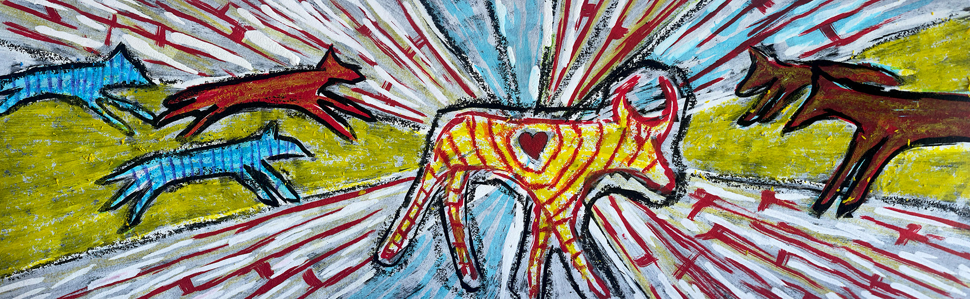 Painting: Friends. Painting on cardboard, wood frame. All Rights Reserved